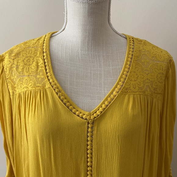 John Paul Richard womens crochet lace mustard yellow boho 3/4 sleeve top size - Picture 4 of 15